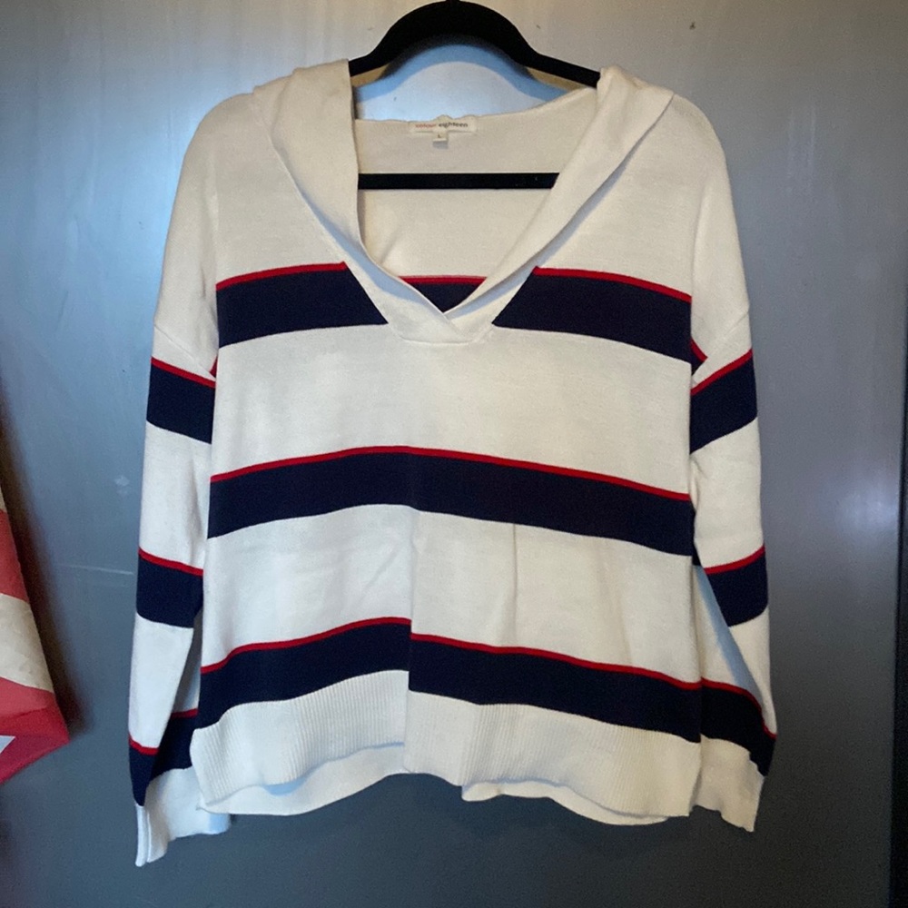 Colour Eighteen Pullover Striped Hooded Lightweight Sweatshirt